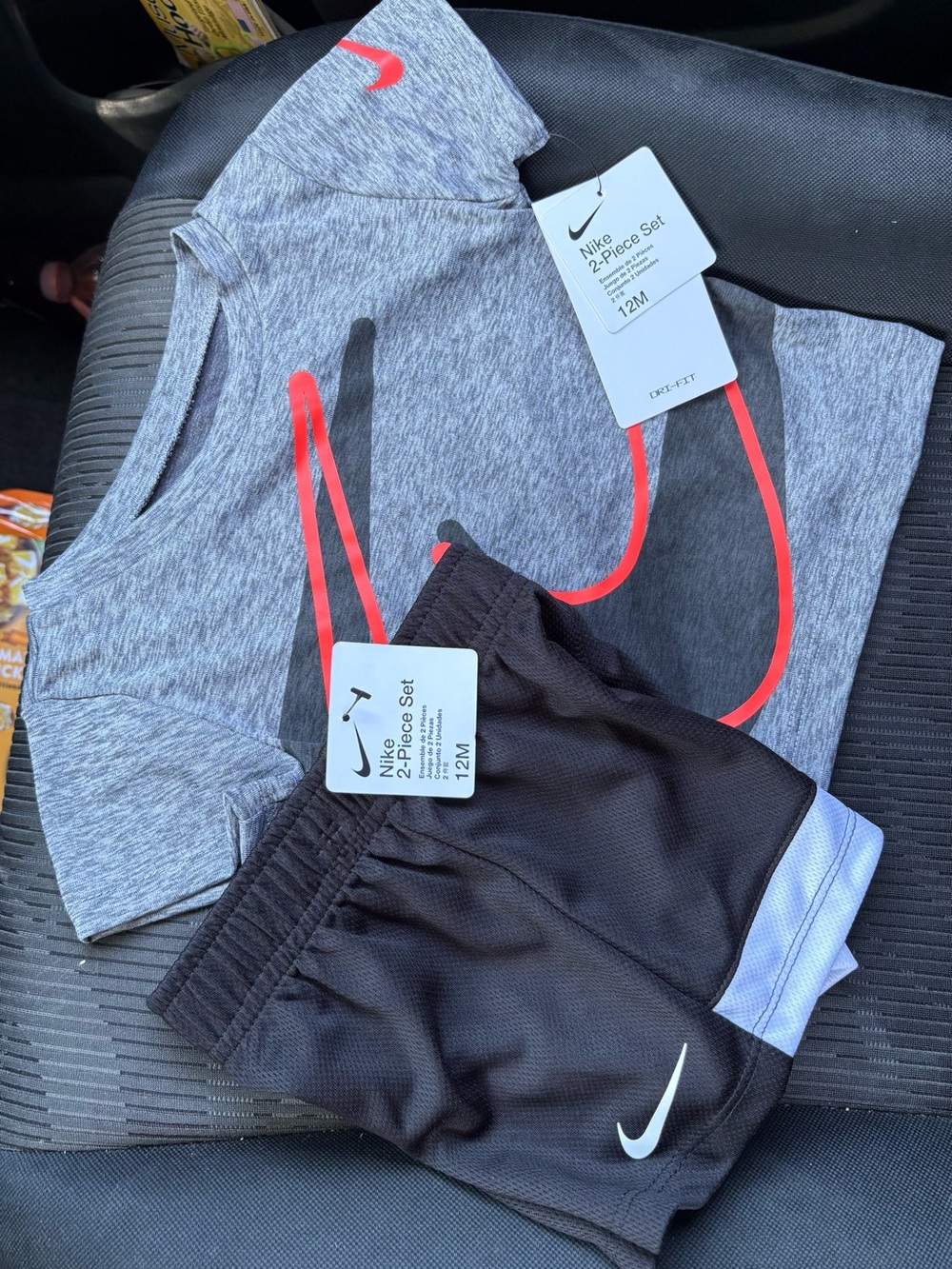 Nike Kids 2-Piece Active Set - Gray Top with Red Swoosh & Black Shorts